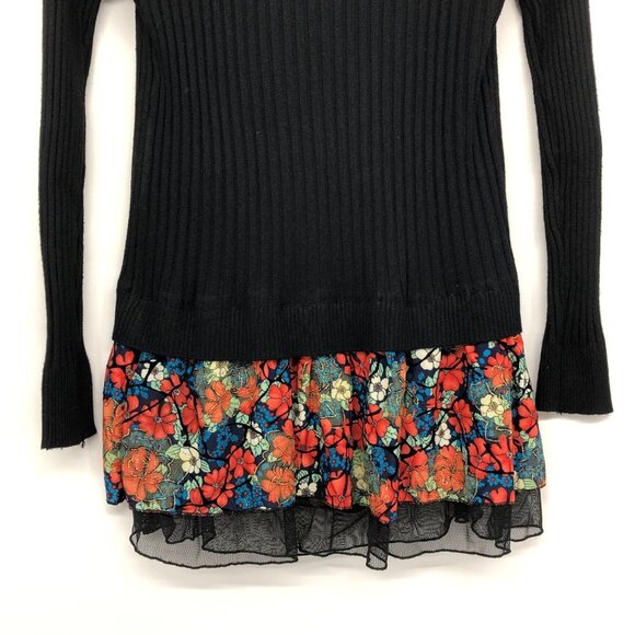 Red Multicolor Floral Silk Blend Collared tunic Attached Black Cardigan Set - Picture 13 of 15